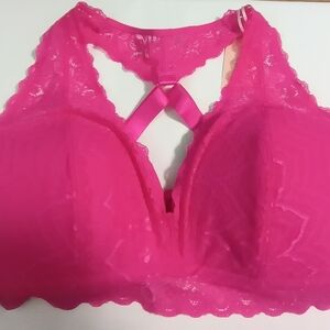 New Hot Pink Lace Bralette - Size M (18-20)